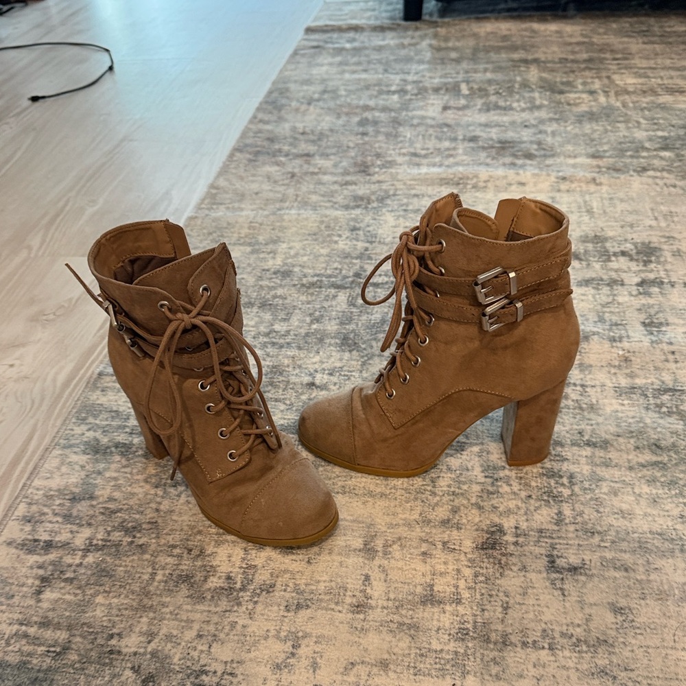 Madden Girl Tan Lace-Up Boots with Buckles